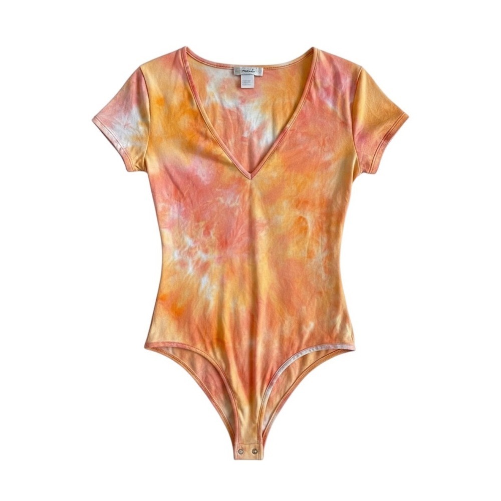 Marci Tie-Dye festival retro alternative Scoop Neck Bodysuit - Orange & Pink M